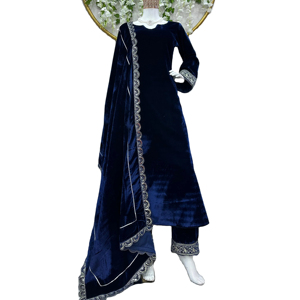 El último diseñador Viscos Velvet Sequence Dory Lace Border Salwar Suit de Fab Zone - Product Image 1