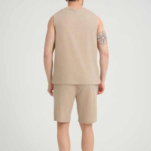 Haute qualité hommes été Shorts ensemble sans manches débardeur Shorts courts Pure Fit Style décontracté Logo broderie hommes survêtement - Product Image 4