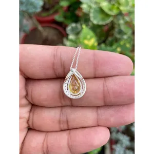 925 Silver Pear Sapphire <b>Diamond</b> Necklace - Product Image 2