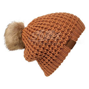 Winter Warm Knitted Bobble Beanie Hat Custom Logo Bobble Hat For Men And Women Custom Logo Bobble Beanie Hat - Product Image 5