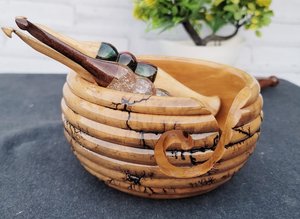 Bol en fil fait à la main en bois Lichtenberg Figure bol en résine époxy pour tricoter bol en fil avec crochet meilleure idée cadeau - Product Image 5
