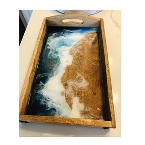 High on Demand Epoxy Resin Wooden Round Handmade Serving <b>Tray</b> with Custom Pattern for Decorative Use Saniya Handicraft - Product Image 1