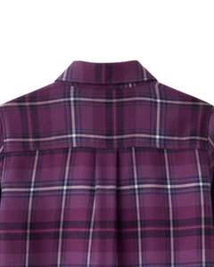 Chemise ample à carreaux pour femme, violette, à manches longues, en flanelle, style tunique décontractée, douce, automne-hiver, vente en gros - Product Image 5