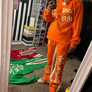 Conjunto de chándal y sudadera con capucha y pantalones de chándal unisex con serigrafía y logotipo personalizado OEM, ropa de calle, chándal, chándal - Product Image 1