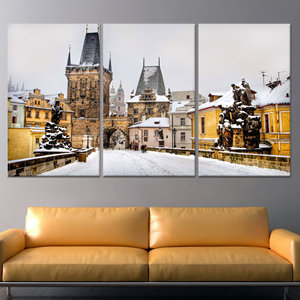 Printed Canvas Art: Winter Prague Cityscape - Elegant Wall Decor,3P <b>Wrapped</b> Canvas - Product Image 1