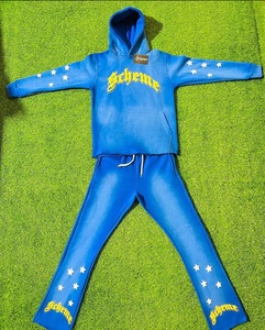 Écusson de détresse Rhinestone Survêtement Survêtements Pantalon de survêtement Ensemble de sweat à capuche Lavage à l'acide Pantalon de jambe Ensemble de survêtements courts Hommes Hiver - Product Image 6