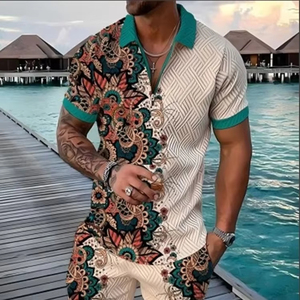 Ensemble athlétique décontracté de 2 pièces pour hommes pull à manches courtes t-shirt et short grande taille vêtements de sport d'été écologiques motif floral - Product Image 2