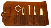 Ensemble de 5 outils de dessin géométrique CH vintage en cuir avec finition dorée, faits à la main, écologiques, fournitures de bureau, forme ovale
