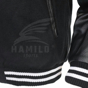 Chaqueta Varsity Letterman con mangas de cuero y lana para hombre y mujer, con decoración de botones, logotipo bordado personalizado para invierno - Product Image 6
