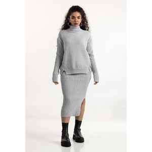 Jupe crayon en laine grise LP-577 avec fente, taille élastique, imprimé numérique doux, taille empire, style uni pour la saison printanière, taille XS - Product Image 2