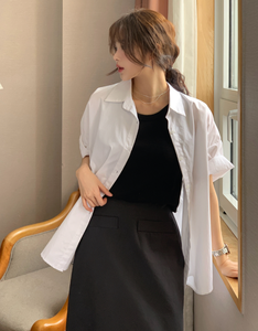 เสื้อยืดสไตล์เกาหลี HOOR H0009 ทรงโอเวอร์ไซส์ ใส่ได้ทั้งชายและหญิง เหมาะกับฤดูร้อน ติดกระดุมด้านหน้า ผ้าฝ้ายลำลอง สวมใส่ได้ทุกวัน มี 5 สี - Product Image 1