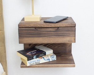 Mesita de noche de madera hecha a mano flotante moderna, almacenamiento de múltiples cajones, diseño ecológico para dormitorio, sala de estar, decoración de hogar y oficina - Product Image 4