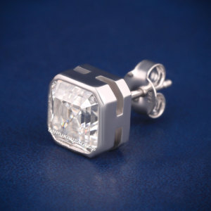 Pendientes de tuerca de diamante de moissanita con corte Asscher de 2CT, pendientes de tuerca cuadrados de plata 925 VVS Clarity Premium - Product Image 2
