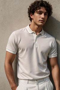 เสื้อโปโลผู้ชายลำลองสำหรับเล่นกอล์ฟ ผ้าฝ้าย 100% ซิป แขนสั้น ผ้าถักแบบริบ ระบายอากาศ ลายเรียบ - Product Image 4