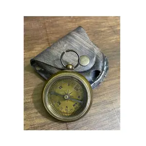 Vintage Theme Pocket Compass With Leather Case Maritime Navigation Directional Cheap Price Nautical Gadgets Customized Gift