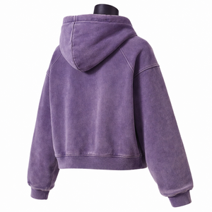 Sudadera con capucha y cremallera completa para mujer, estilo vintage, lavada, oversize, de forro polar, morada, streetwear, lisa - Product Image 6