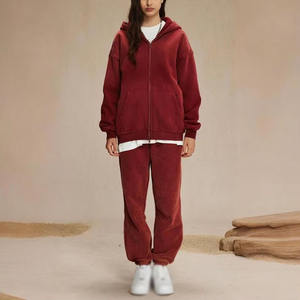 Ensemble survêtement pour femmes 2025 Vêtements pour femmes Logo de broderie personnalisé Ensemble deux pièces de sweat à capuche avec fermeture éclair complète - Product Image 1