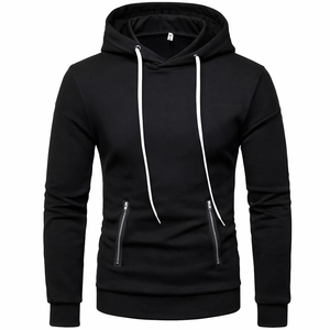Sudadera con capucha para hombre con bolsillo con cremallera, logotipo personalizado, tela 100% algodón, cómoda y transpirable para hombres. - Product Image 1