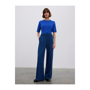 Pantalones de Pierna Ancha de Cintura Alta con Estampado de Pata de Gallo para Mujer, Pantalones de Moda Color Gris Saxofón con Cinturón/Alzada Arqueada - Product Image 2