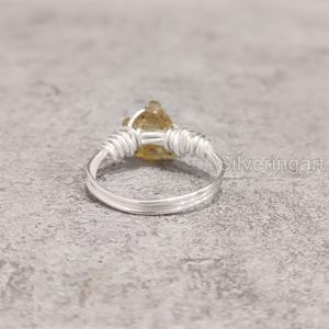 Bijoux en pierre brute bague pour femme Citrine naturelle pierre précieuse brute novembre pierre de naissance bande de fil fait à la main 925 bague en argent Sterling - Product Image 5