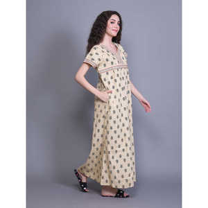 Peignoir pour femme 100% Coton, en tissu tissé imprimé, avec poche latérale, respirant, taille élastique avec cordon de serrage, ODM pour vêtements d'intérieur - Product Image 2