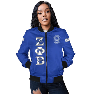 Zeta Phi เสื้อแจ็คเก็ตผ้าซาตินสำหรับสตรีรุ่นเบต้าเสื้อผ้าสไตล์กรีก zpb โล่1920สีฟ้าสีขาวปักลายเสื้อทีมตัวแทนพรีเมี่ยม - Product Image 3