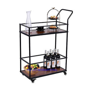 <b>Kitchen</b> Serving Cart Mobile Bar Cart Utility <b>Trolley</b> Industrial <b>Wood</b> Metal Wine Rack Cart on Wheels with 3 Tier Storage Shelf - Product Image 3