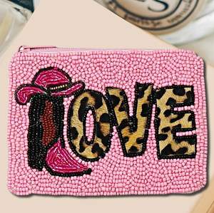 High Quality Cowboy Be Mine Beaded Pouch Handcrafted Western Mini <b>Coin</b> Purse Zipper Closure Canvas Material Leopard Handmade - Product Image 3