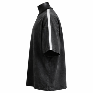 Camiseta de manga corta de algodón con rayas lavadas de gran tamaño para hombre, estilo vintage, streetwear, casual, a la moda, con cuello tipo ringer. - Product Image 4