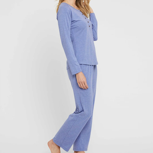 Long Sleeve <strong>Henley</strong> <strong>Top</strong> and Pant Set Organic Pyjamas for <strong>Women</strong> Two Piece Pajama Set Bamboo Jersey <strong>Women's</strong> Home Wear - Product Image 5