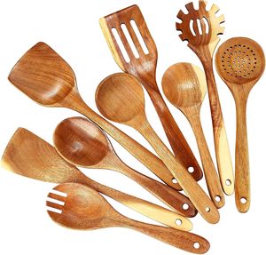 Ensemble de couverts en bois best-seller, manches longues, résistant à la chaleur, texture antiadhésive, design moderne, écologique, pour servir les aliments, en vrac - Product Image 1