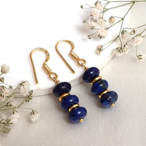 Handmade Lapis Lazuli Birthstone Dangle Earrings Silver Plated Gold Spacer <b>Beads</b> Findings & Gold Hook Drop Earrings - Product Image 4