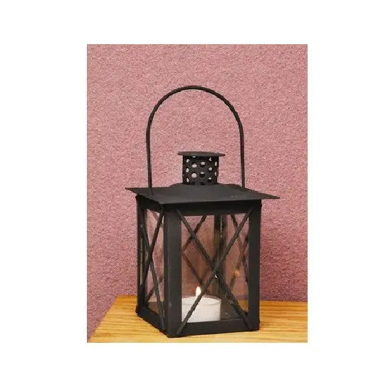 Vente en gros de lanterne à bougie en métal avec verre noir antique lanterne à bougie suspendue décoration de jardin à bas prix