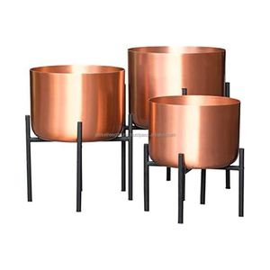 Modern Style Metal Sheet Luxury <b>Planter</b> With <b>Gold</b> Powder Coating Finishing Round Shape Simple Design For Garden Decoration - Product Image 6