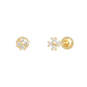 Mini Trendy da donna a quattro palline di zirconi a croce cubica 14kGold orecchini a bottone Fine K-gioielli all'ingrosso di base Piercing gioielli grande - Product Image 2