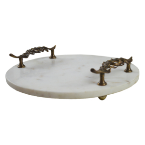 Plateau de service en marbre noir avec poignée en feuille d'argent, qualité durable, plateau de service rond décoratif pour table, vente chaude - Product Image 6