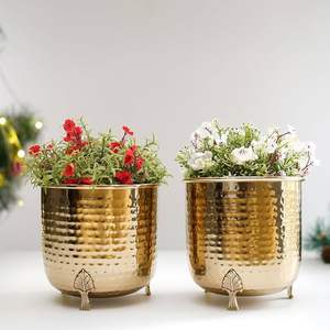 Macetas elegantes de Metal martillado dorado para espacio de oficina, floreros decorativos para interiores para sala de estar y oficina - Product Image 6