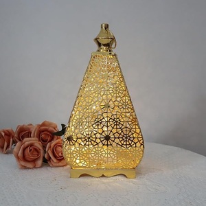Elegant Gold Metal <b>Moroccan</b> <b>Lantern</b> with Geometric Cutwork Soft Ambient Glow Perfect for Festive Home Decor - Product Image 3