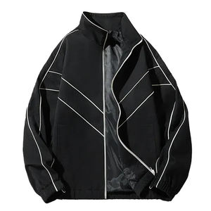 Reflective Piping Panels Coated Stand Waterproof Windproof Breathable Outdoor Windbreaker <b>Jacket</b> Custom Logo Plus Size <b>Men</b> - Product Image 2