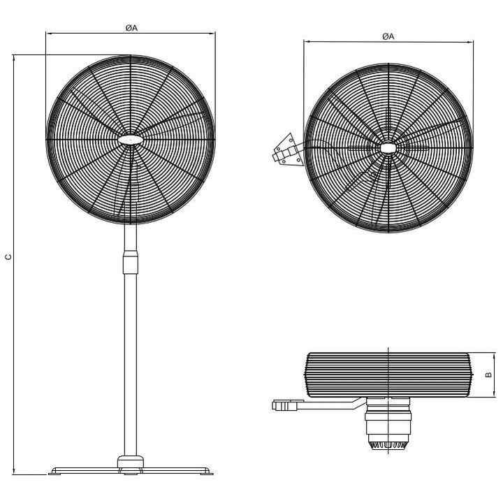 Bahçıvan BSV 750 72cm Black 3 Blade Industrial Pedestal Fan