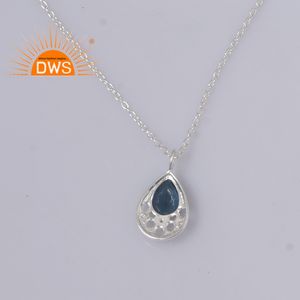 Collier pendentif topaze bleue de Londres naturelle et topaze blanche en argent sterling 925 dernière vente Fabricant de bijoux personnalisé - Product Image 3