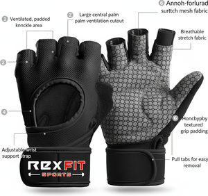 Guantes Deportivos Rexfit para Levantamiento de Pesas, Protección Completa de la Palma, Guantes de Entrenamiento para Gimnasio, Ciclismo, Ejercicio, Transpirables, Súper Ligeros - Product Image 5