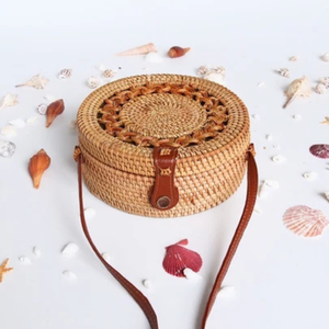 Vente en gros d'été de plage rond en rotin jonc de mer tissé sac de paille naturel fait à la main femmes sac en osier Offre Spéciale du Viet Nam - Product Image 2