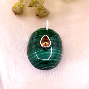 Compre Colgante de Piedra Preciosa de Malaquita y Citrino Natural, Joyería India Hecha a Mano, Colgante de Plata de Ley 925, Joyería al por Mayor - Product Image 2