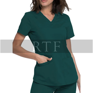 Uniforme de hospital elástico con cuello en V para mujer con bolsillo con cremallera uniformes médicos de enfermería - Product Image 4
