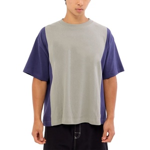 Custom Unisex Jersey Heavyweight O Neck Panel Design Plus Size Baggy <b>Down</b> Shoulder T-Shirt Streetwear Casual Design Breathable - Product Image 1