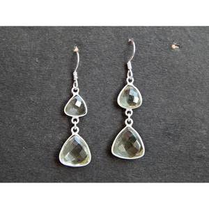 Dainty Silver <b>Earrings</b> with Natural <b>Green</b> Amethyst Teardrop Dangle Design for Wedding or Gift Gold Jewelry Material - Product Image 3