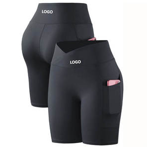 Shorts de sport personnalisés noirs pour femmes, shorts serrés, taille haute, sport, séchage rapide, respirant, shorts de cyclisme, shorts de fitness avec poches - Product Image 1