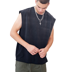 Camiseta sin mangas unisex para gimnasio, camiseta sin mangas con corte personalizado, Camiseta holgada con músculos de gran tamaño lavada para hombre, chaleco gráfico lavado con ácido para hombre - Product Image 2