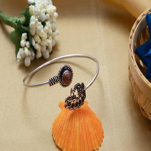 925 Sterling Silver <b>Adjustable</b> Cuff Peacock <b>Bracelet</b> with Sunstone Stylish Trendy Oxidized Handmade Jewelry Wedding Anniversary - Product Image 3